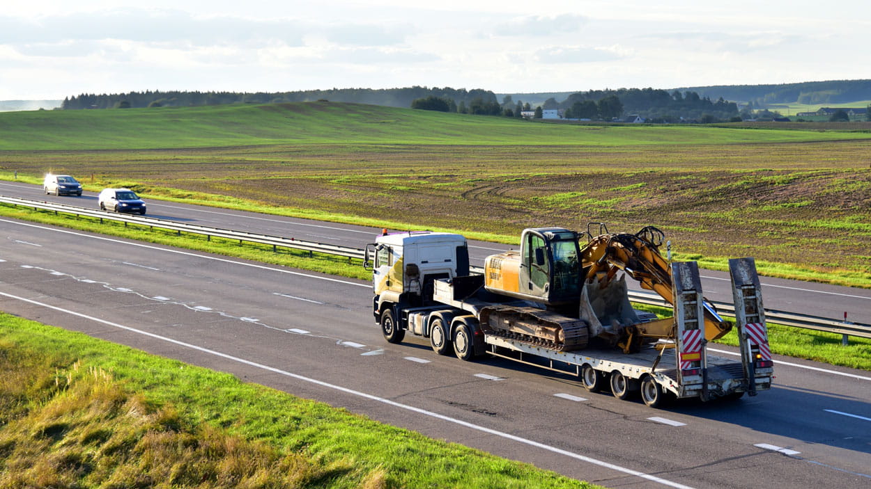Construction vehicle in transport